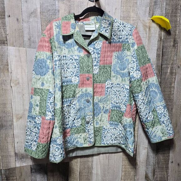 Alfred Dunner Vintage Silk Abstract Floral Patchwork Quilted Jacket - Picture 2 of 5